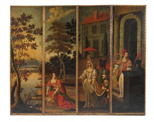 4つ折りの両面スクリーン、c.1700 作： Anglo Flemish School