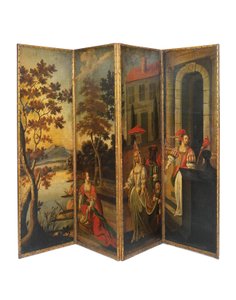 4つ折りの両面スクリーン、c.1700 作： Anglo Flemish School