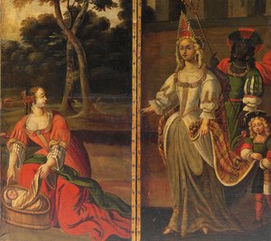 4つ折りの両面スクリーン、c.1700 作： Anglo Flemish School