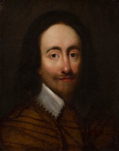 チャールズ1世の肖像（銀の金箔革に油彩） 作： Anglo Flemish School