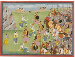 マハーバーラタの絵：バラバドラがジャラサンダー、カングラ、ガルワールと戦っている、1810〜20年頃 作： Anglo Indian School