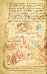 コット クロード B IV f.15v ノアと家族が箱舟を出て、エルフリック ペンタチュークから、カンタベリーの聖アウグスティヌスから 作： Anglo Saxon