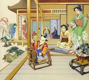 18世紀の日本家屋（紙にガッシュ） 作： アンガス・マクブライド