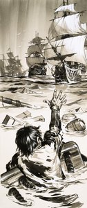 イングラムという若い船員は、ロイヤル・ジョージ号沈没の数少ない生存者の一人だった。 作： アンガス・マクブライド