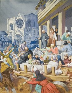スジェール大修道院長（1081-1151年頃）とサン・ドニ修道院の建築（紙にグワッシュ） 作： Angus McBride