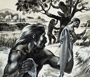 人類の誕生（グワッシュ、紙）