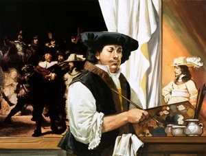 市民衛兵の有名な肖像画を描くレンブラント 作： アンガス・マクブライド