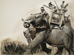 紀元前202年のザマの戦い（紙にグワッシュ） 作： アンガス・マクブライド