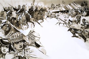 フランス軍のアルジェリア侵攻（紙にグワッシュ） 作： アンガス・マクブライド