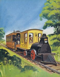1882年に製造されたトーマス・エジソンズの電気機関車（カラーリトグラフ） 作： アンガス・マクブライド