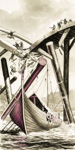 橋を破壊する正体不明のバイキング長艇 作： アンガス・マクブライド