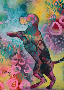 鮮やかな抽象画の犬 作： Ania Witwitzka