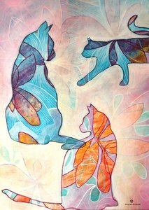 遊び心あふれる花柄の猫たち 作： Ania Witwitzka
