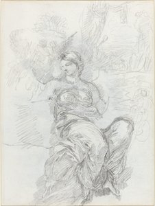 風景の中の座っている天使 [直筆] 作： Anicet Charles Gabriel Lemonnier