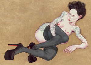 Nude With Louboutins, 2016（イラストレーションボードにアクリル絵の具）