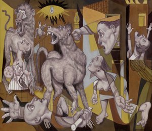 The Guereza Guernica, 2018（イラストレーションボードにアクリル絵の具）