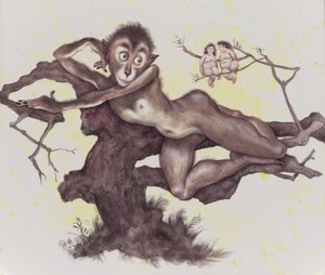 The Vervet In The Tree, 2019（イラストレーションボードにアクリル絵の具） 作： Anita Kunz