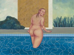 プールの中の女》2016年（イラストレーションボードにアクリル絵の具） 作： Anita Kunz