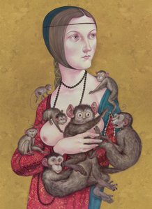猿を連れた女》2016（イラストレーションボードにアクリル絵の具） 作： Anita Kunz
