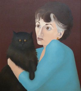 猫を持つ女性、1982 作： Anna Phillips