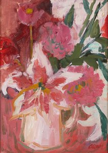 ピンクの静物画（油彩） 作： Ann Oram