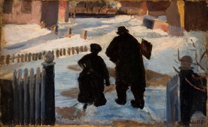 オルガニストのヘレン・クリステンセンを伴ってスタジオに向かう途中のマイケル・アンカー 作： Anna Ancher
