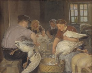 ガチョウを摘み取る 作： Anna Ancher
