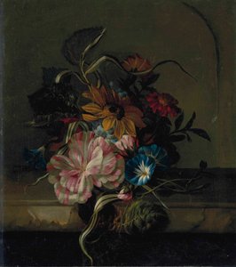 ヒマワリ、バインドウィード、ツートンカラーのチューリップ 作： Anna Elisabeth Ruysch