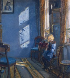 青いリビングルームの陽光 作： Anna Kirstine Ancher