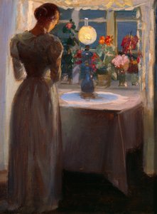 ランプの前の少女 作： Anna Kirstine Ancher