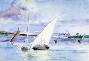 「帆船のある湖」、c1864-1930 作： Anna Lea Merritt