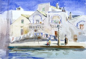 「洗濯線のある運河沿いの家々」、c1864-1930。 作： Anna Lea Merritt