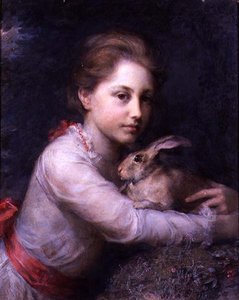 うさぎを持つミンナ・ソフィア・ファラーの肖像 作： Anna Lea Merritt
