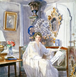 「白い服を着た若い女性」、c1864-1930 作： Anna Lea Merritt