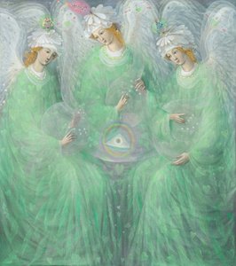 春の啓示（二部作）、左パネル、2012年（ベルギーリネンに油彩） 作： アナエル・アネリア・パブロワ