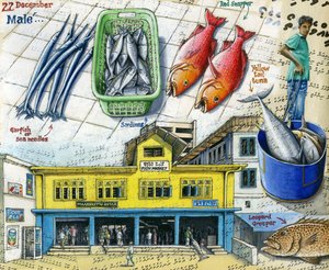 魚市場、2018年（ガッシュ＆ペン）