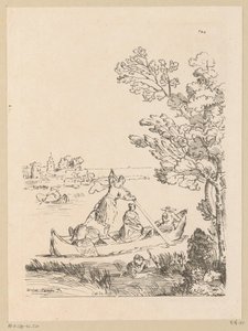 女性が漕ぐボートのある川の風景 キャビネット デュ ロワ (オブジェクトのシリーズ タイトル) 作： Anne Claude Philippe Caylus