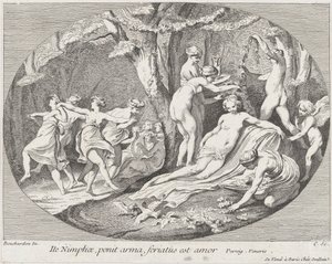 ゴー・ニンフたち、腕を下ろして、愛は休んでいる!、1730-60. 作： Anne Claude Philippe de Caylus