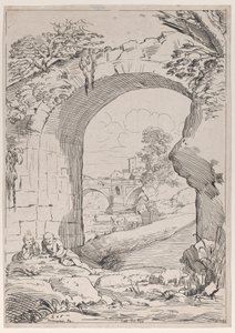 橋のある風景、18世紀。 作： Anne Claude Philippe de Caylus