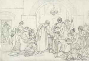 古代の素朴なインテリア（細かいテクスチャの白い紙に黒いチョーク） 作： Anne Louis Girodet de Roucy Trioson
