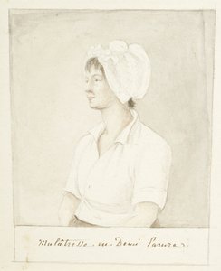 日付のないムラートの少女の肖像画（グラファイト、水彩、紙に灰色のウォッシュ） 作： Anne Marguerite Hyde de Neuville