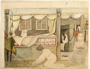 1816年、エウリュディケのハイドドヌーヴィルキャビン（水彩、グラファイト、紙に黒と茶色のインク、カードにマウント） 作： Anne Marguerite Hyde de Neuville