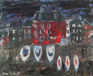 ボートヤード、アムステルダム (オイルオンボード) 作： Anne Redpath