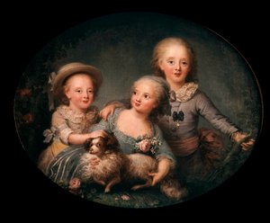 シャルル 10 世の子供たちの肖像: シャルル フェルディナンド ダルトワ ベリー公 (1778-1820)、マドモアゼル ダルトワ (1776-1783)、アングレーム公ルイ アントワーヌ (1775-1851) 1794) 1781 薄暗い。 0.8x1m 作： Anne Rosalie Filleul