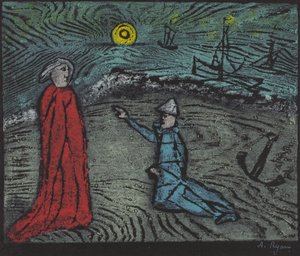 今、目覚めよ、親愛なる師よ、私は致命的な嵐を恐れている (カラー木版画) 作： Anne Ryan