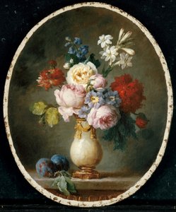 大理石のテーブルトップに置かれた花瓶と2本の梅の花瓶、1781年