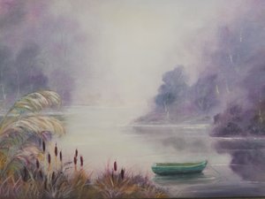 霧の湖のボート