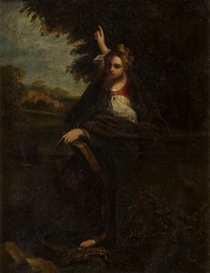 風景の中の聖マーガレット：シビル、c.1580-1609（ガラスの下の金属） 作： Annibale (after) Carracci