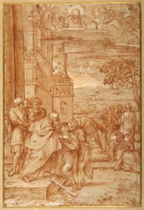 放蕩息子の帰還」（アンニバレ・カラッチの後）（紙に赤チョークと高さ調整 作： Annibale (follower of) Carracci
