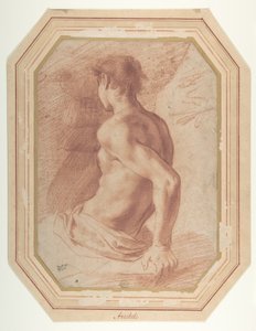 左を向いて座る裸の青年の後ろ姿 作： Annibale Carracci